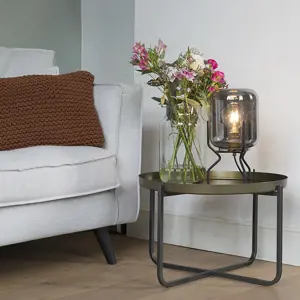 Produkt Designová stolní lampa černá s kouřovým sklem - Bliss