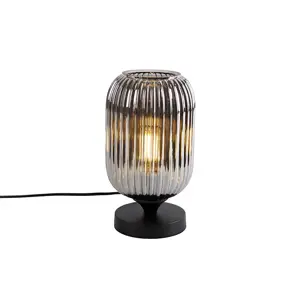 Art deco stolní lampa černá s kouřovým sklem - Banci