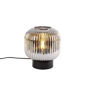 Produkt Art Deco stolní lampa černá s kouřovým sklem - Karel