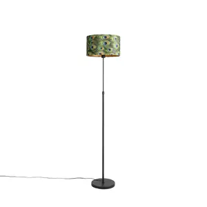 Černá stojací lampa s velurovým odstínem páv se zlatem 35 cm - Parte