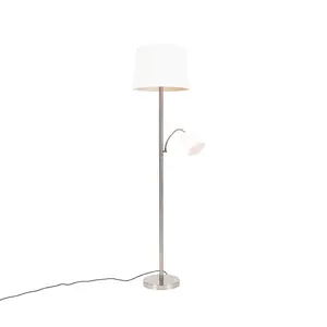 Chytrá stojací lampa ocelová s bílým stínidlem vč. WiFi A60 a E14 - Retro