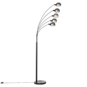 Designová stojací lampa černá s kouřovým sklem 5-light - Sixties Marmo