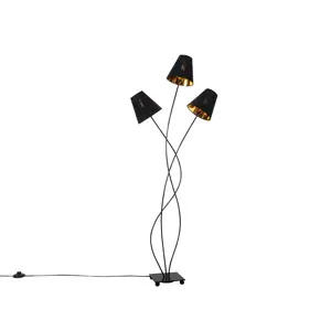 Designová stojací lampa černá se zlatým 3 světlem - Melis