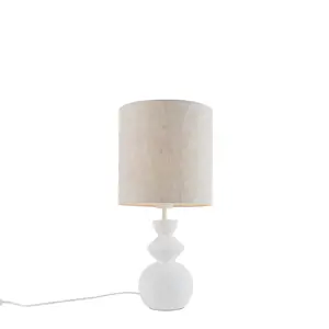 Designová stolní lampa bílá slátkovým stínítkem světle šedá 25 cm - Alisia