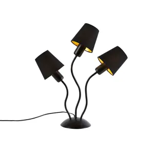 Designová stolní lampa černá 3-světelná s upínacím stínidlem - Wimme