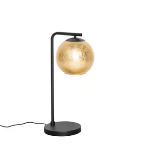 Designová stolní lampa černá se zlatým sklem - Bert