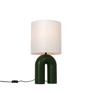 Designová stolní lampa zelená s bílým lněným stínidlem - Lotti