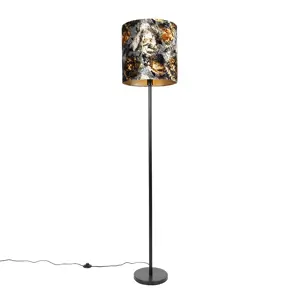 Klasická stojací lampa černé látkové stínítko květiny 40 cm - Simplo