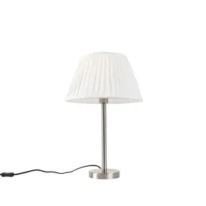 Klasická stolní lampa z oceli se skládaným odstínem bílá 35 cm - Simplo