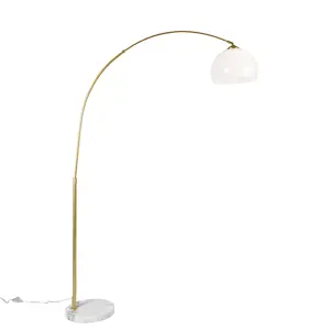 Moderní oblouková lampa mosazná s bílým stínidlem - Arc Basic