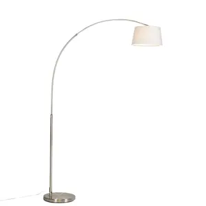 Moderní ocelová oblouková lampa s bílým látkovým stínidlem - Arc Basic