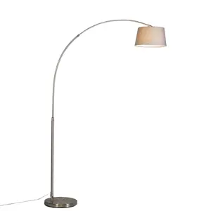 Moderní ocelová oblouková lampa s šedým látkovým stínidlem - Arc Basic