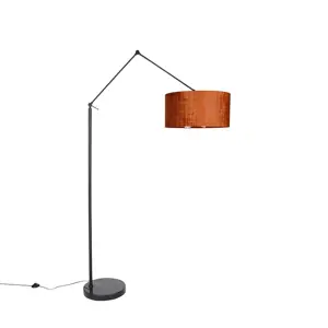 Moderní stojací lampa černé lněné stínidlo oranžové 50 cm - Redaktor