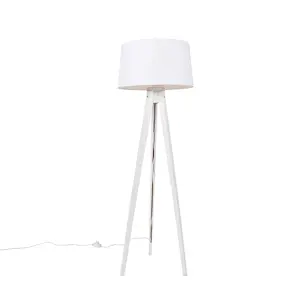 Moderní stojací lampa stativ bílá s odstínem lnu bílá 45 cm - Tripod Classic