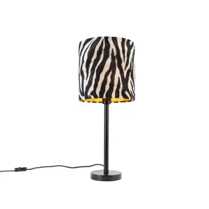 Moderní stolní lampa černá se stínidlem zebra 25 cm - Simplo