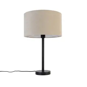 Moderní stolní lampa černá se stínítkem světle hnědá 35 cm - Simplo