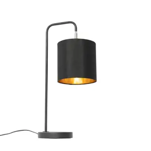 Moderní stolní lampa černá se zlatým interiérem - Lofty