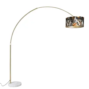 Oblouková mosazná lampa s odstínem květinový design 50 cm - XXL