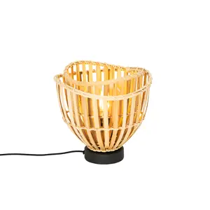 Orientální stolní lampa černá s přírodním bambusem - Pua