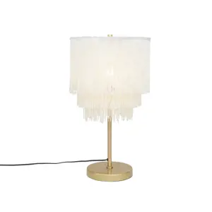 Produkt Orientální stolní lampa zlatého krémového stínu s třásněmi - Franxa