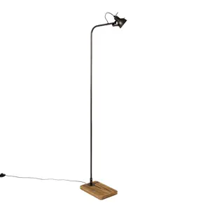 Průmyslová stojací lampa černá se dřevem - Reena