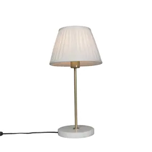 Retro stolní lampa mosaz s skládaným odstínem krémová 25 cm - Kaso