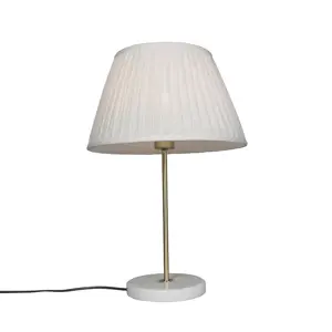 Retro stolní lampa mosaz s skládaným odstínem krémová 35 cm - Kaso