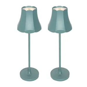 Sada 2 retro stolních lamp minerální modrá dobíjecí IP44 - Granny