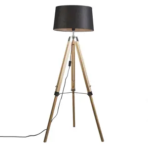 Stojací lampa přírodní s černým plátěným stínidlem 45 cm - Stativ