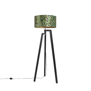 Stojací lampa stativ černá s odstínem páv design 50 cm - Puros