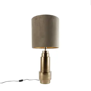 Stolní lampa bronzová ssametovým stínítkem taupe se zlatem 40 cm - Bruut