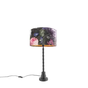 Produkt Stolní lampa černá 35 cm sametový odstín květinový design - Pisos