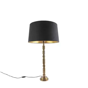 Stolní lampa ve stylu art deco bronzová s bavlněným odstínem 45 cm černá - Torre