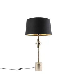 Stolní lampa ve stylu art deco černá s odstínem bavlny černá 45 cm - Diverso