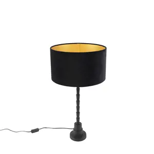 Produkt Stolní lampa ve stylu art deco se sametovým odstínem černá 35 cm - Pisos