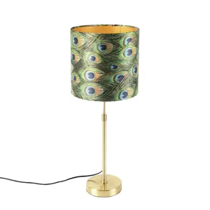 Produkt Stolní lampa zlatá / mosaz s velurovým odstínem páv 25 cm - Parte