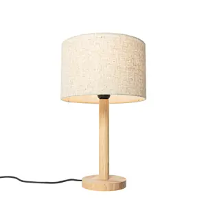 Produkt Venkovská stolní lampa dřevěná s lněným stínidlem béžová 25 cm - Mels