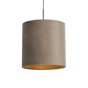 Závěsná lampa s velurovým odstínem taupe se zlatem 40 cm - Combi