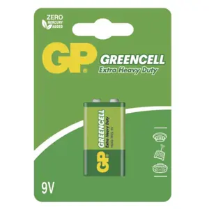 Zinkochloridová baterie GP Greencell 9V, 1 ks v blistru